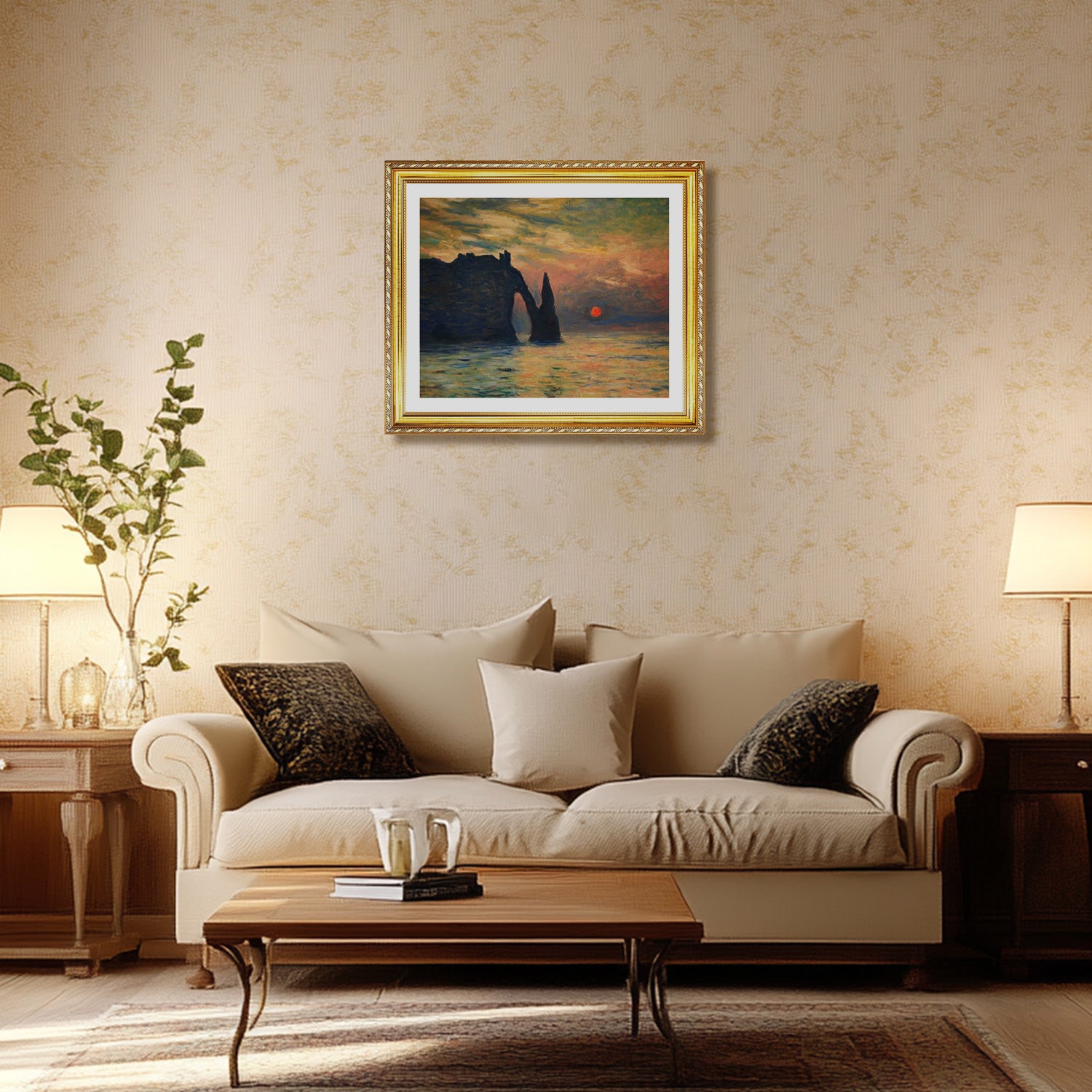 Claude Monet Wall Art The Cliff Tretat Sunset Poster Framed