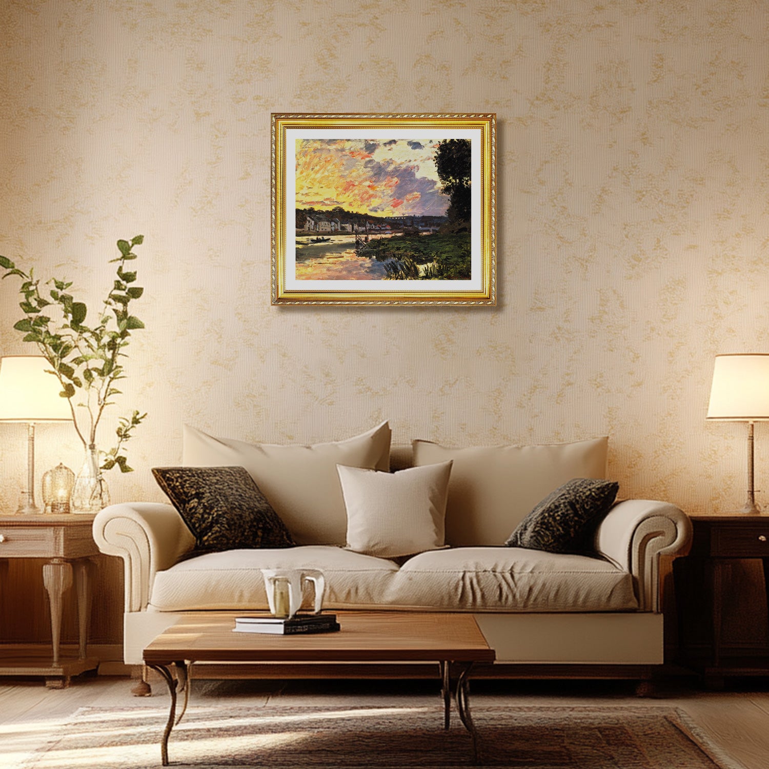 Claude Monet Wall Art The Seine At Bougival In The Evening Poster Framed