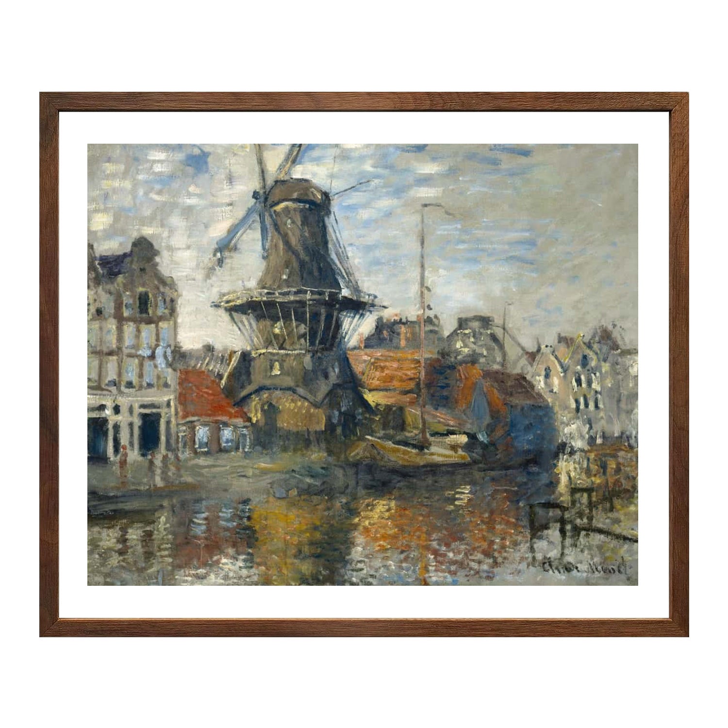 Claude Monet Wall Art The Windmill On The Onbekende Canal Amsterdam Poster Framed