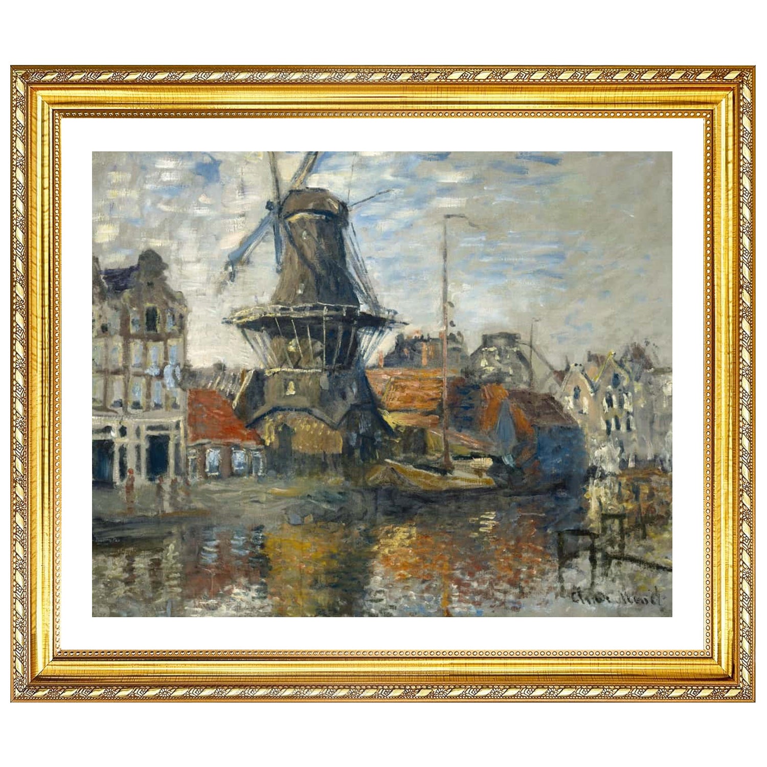 Claude Monet Wall Art The Windmill On The Onbekende Canal Amsterdam Poster Framed