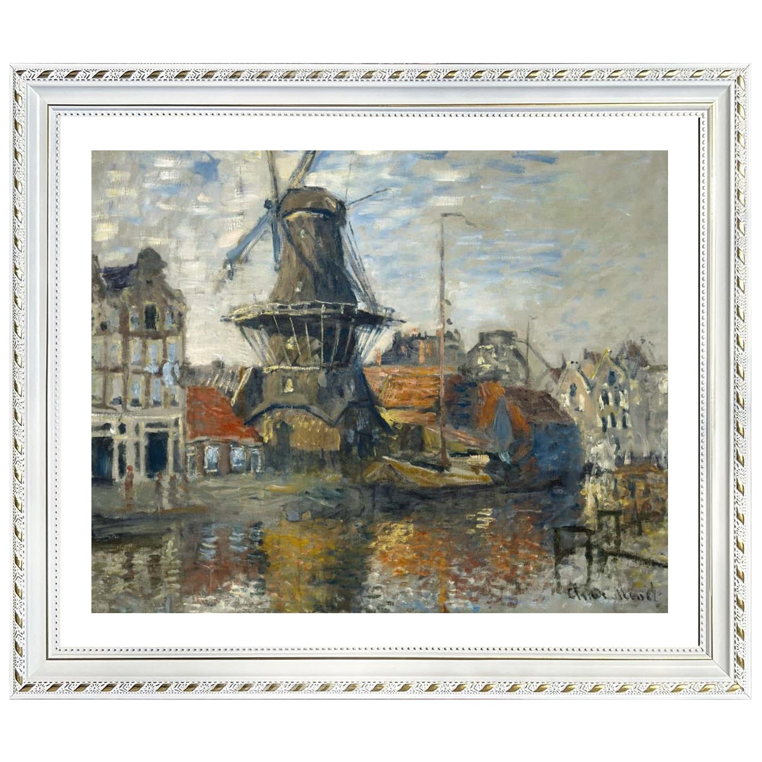 Claude Monet Wall Art The Windmill On The Onbekende Canal Amsterdam Poster Framed