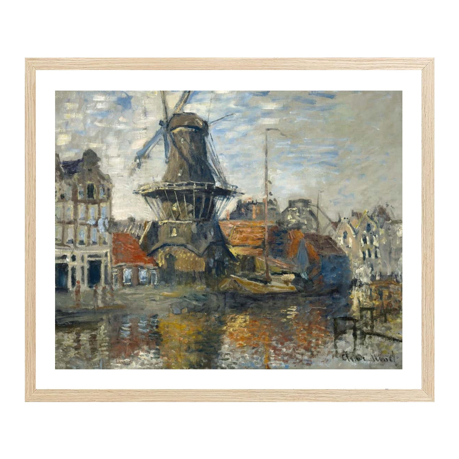 Claude Monet Wall Art The Windmill On The Onbekende Canal Amsterdam Poster Framed