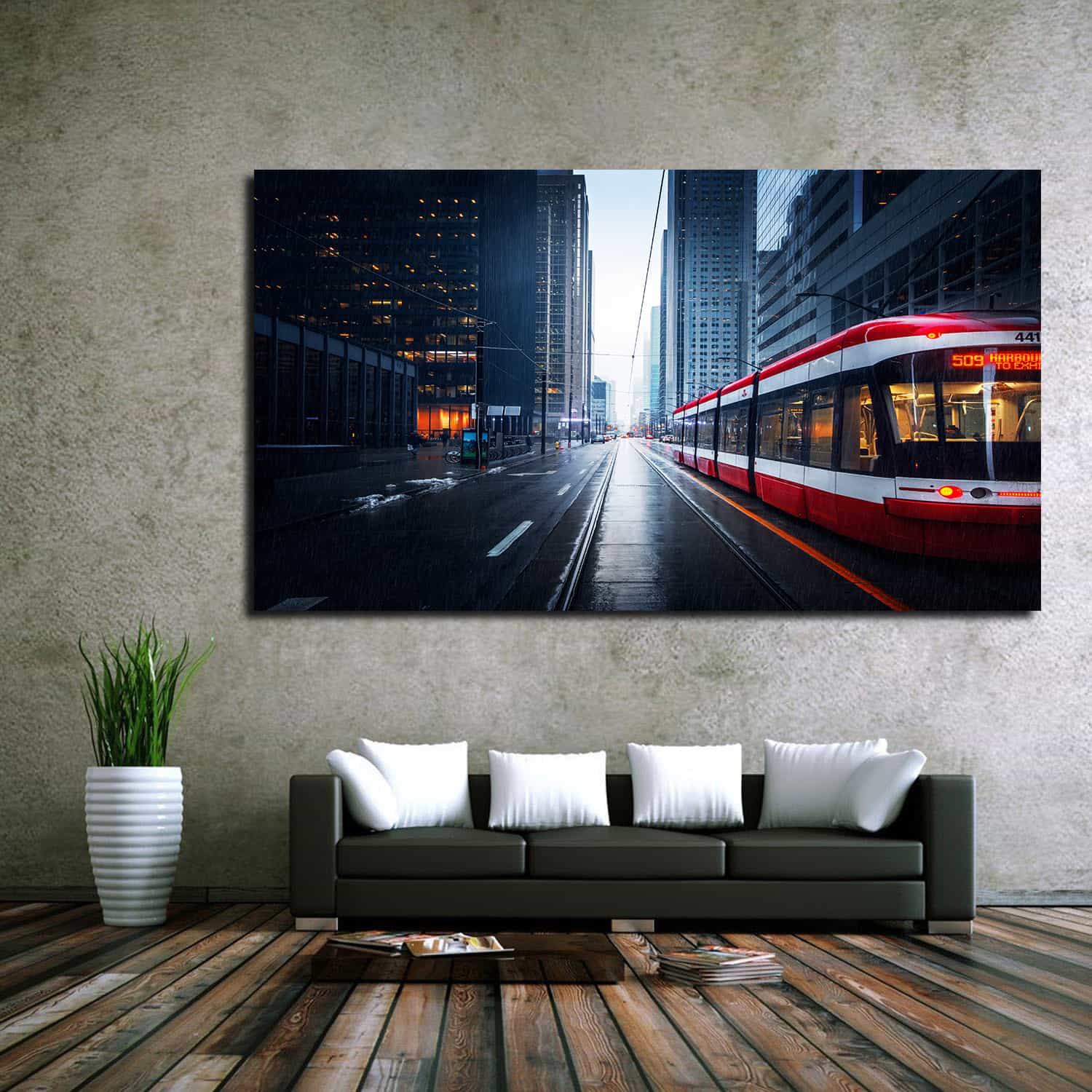 Tram In Downtown Toronto Canvas Art