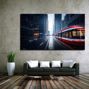 Tram In Downtown Toronto Canvas Art