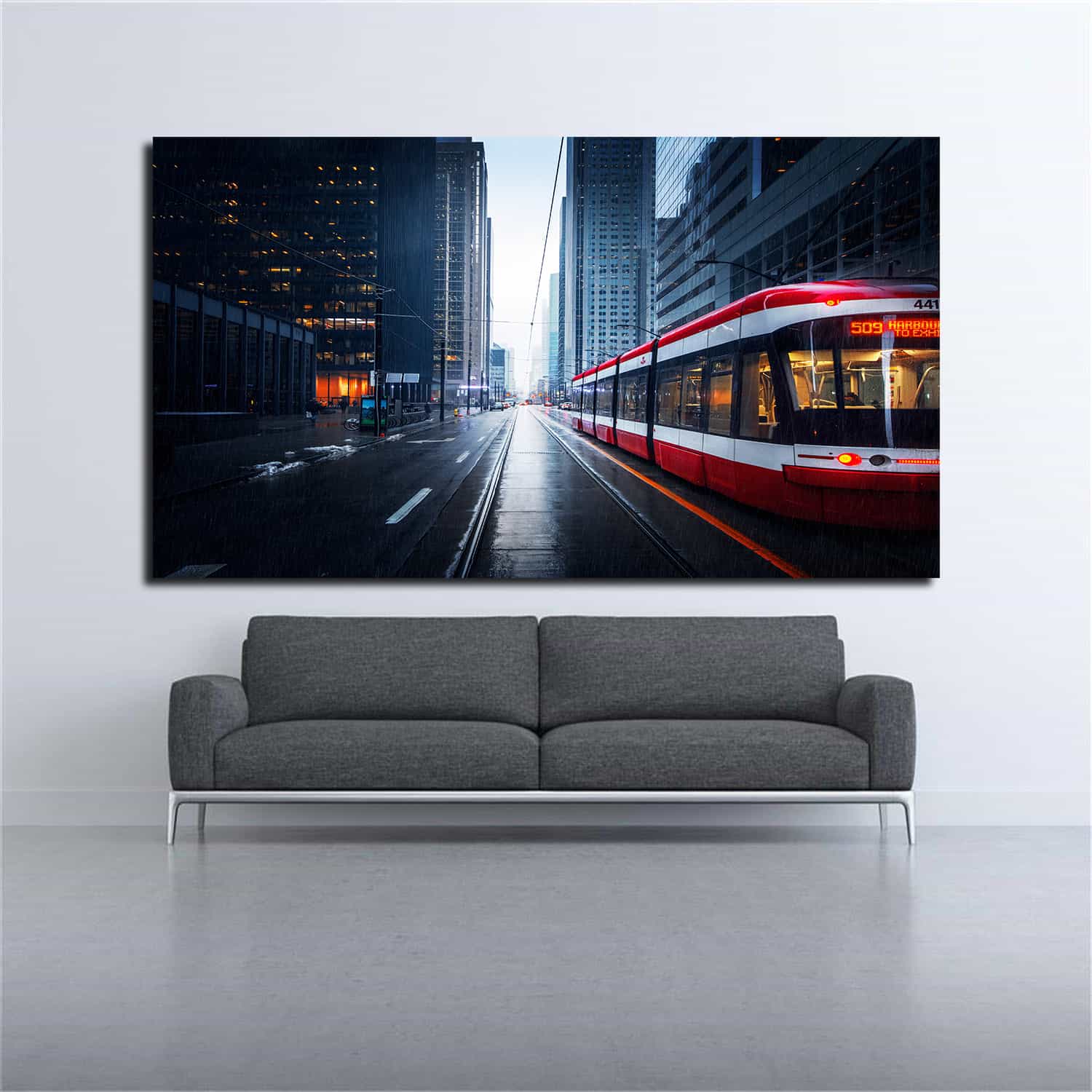 Tram In Downtown Toronto Canvas Art