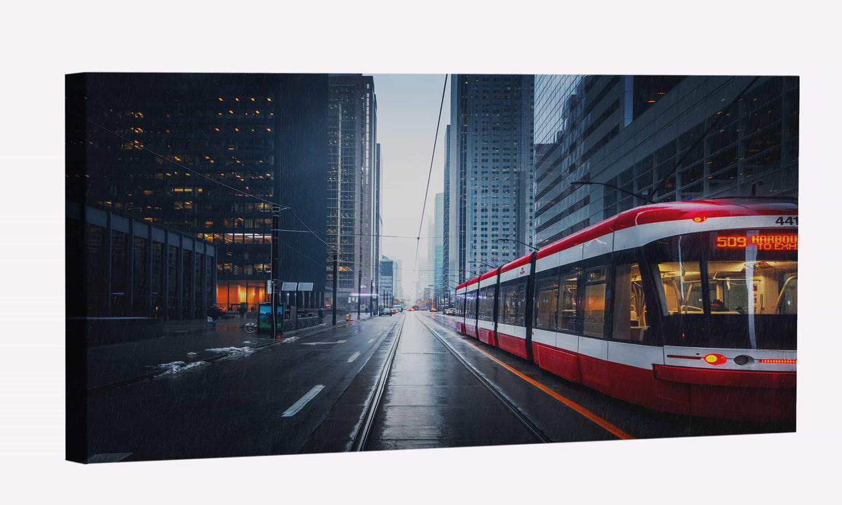 Tram In Downtown Toronto Canvas Art