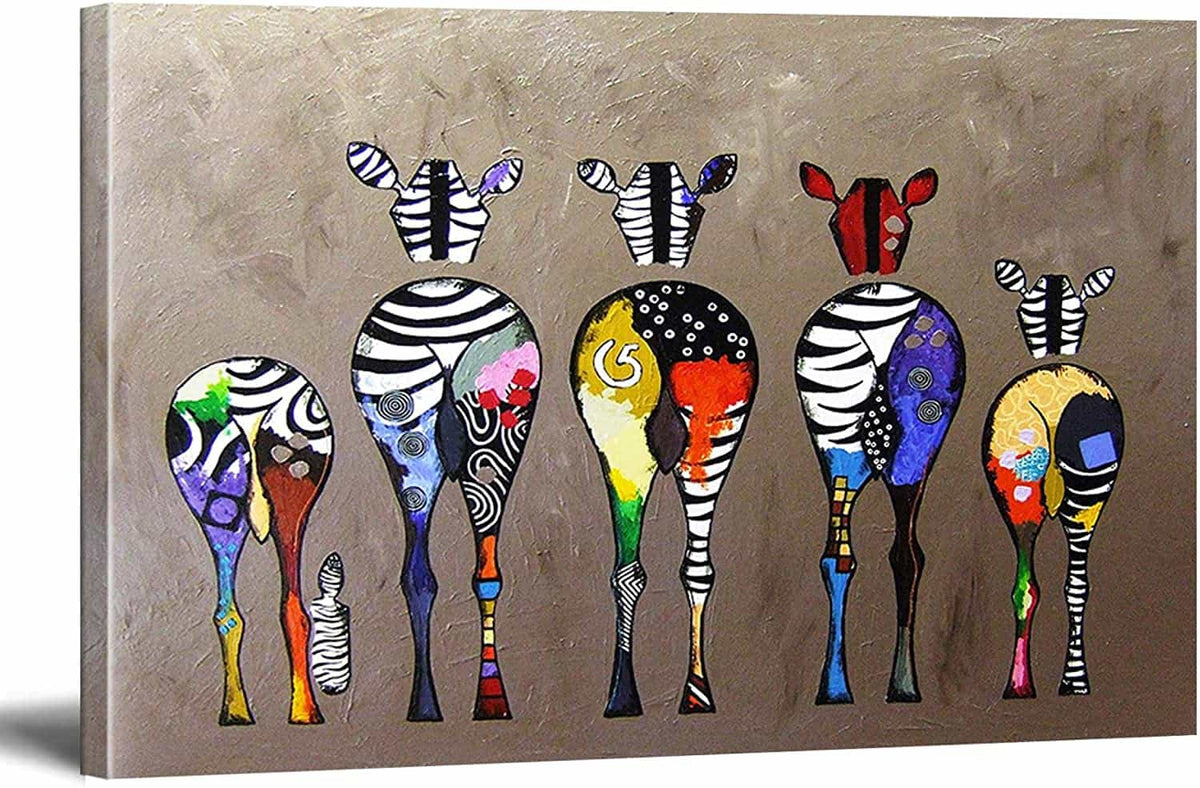 Zebra Herd Colorful Rears Canvas Art