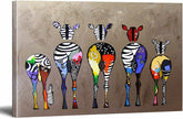 Zebra Herd Colorful Rears Canvas Art